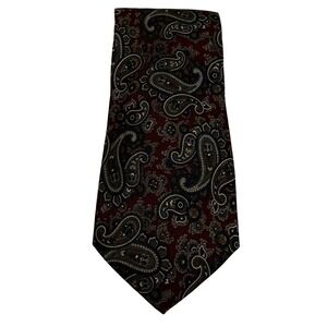 Bert Pulitzer Mens Silk Paisley Tie Burgundy Navy Blue Gold Made in USA Formal